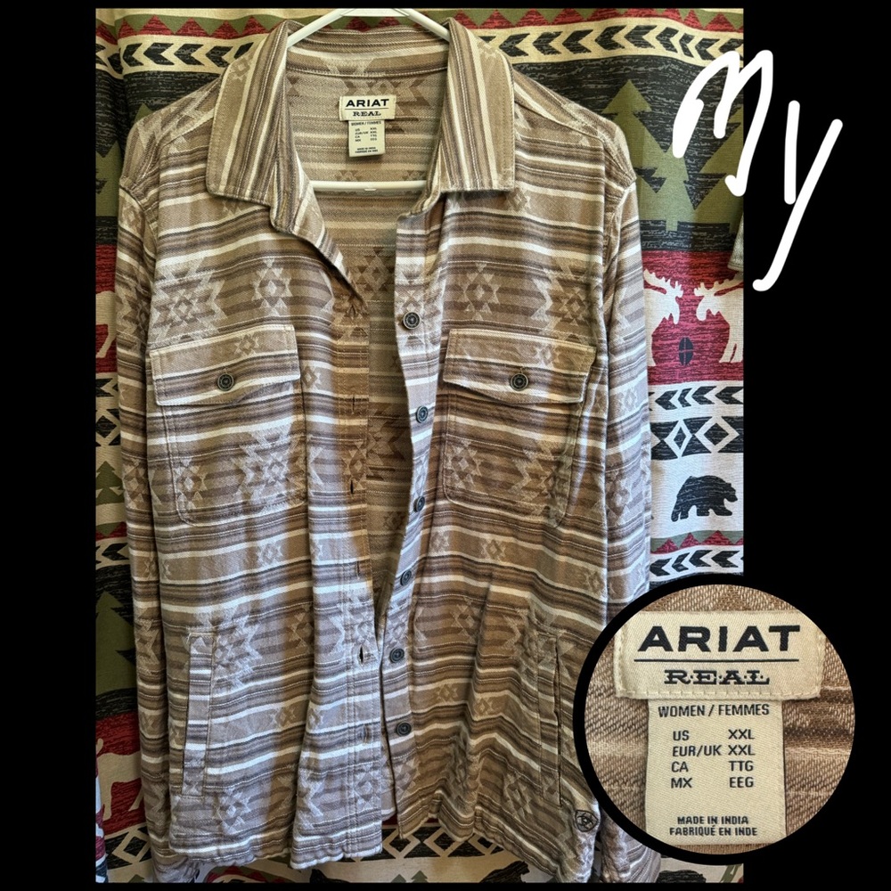 Ariat Tan and Brown Geometric Shirt